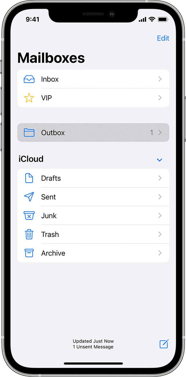 Puslapis „Mailboxes“ (pašto dėžutės) „iOS“