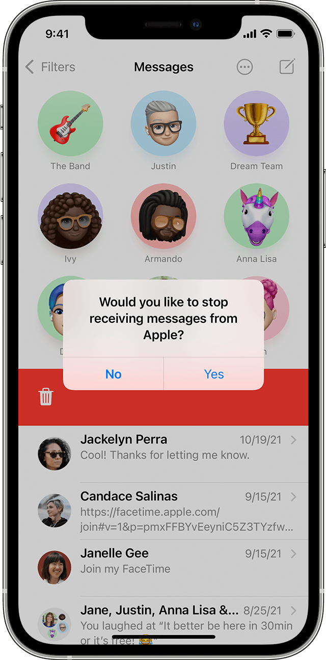 iPhone mostrando como parar de receber mensagens