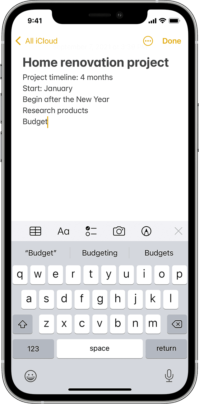 iPhone showing how to create a note in the Notes app