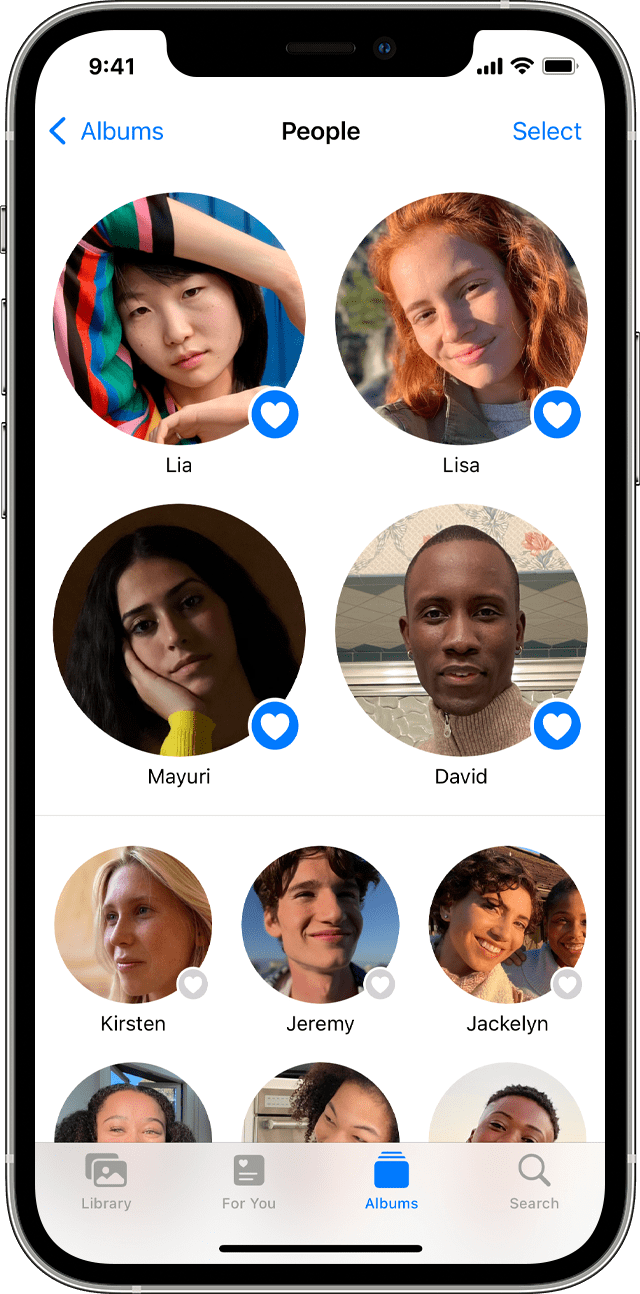 iPhone Photos People Album screen
