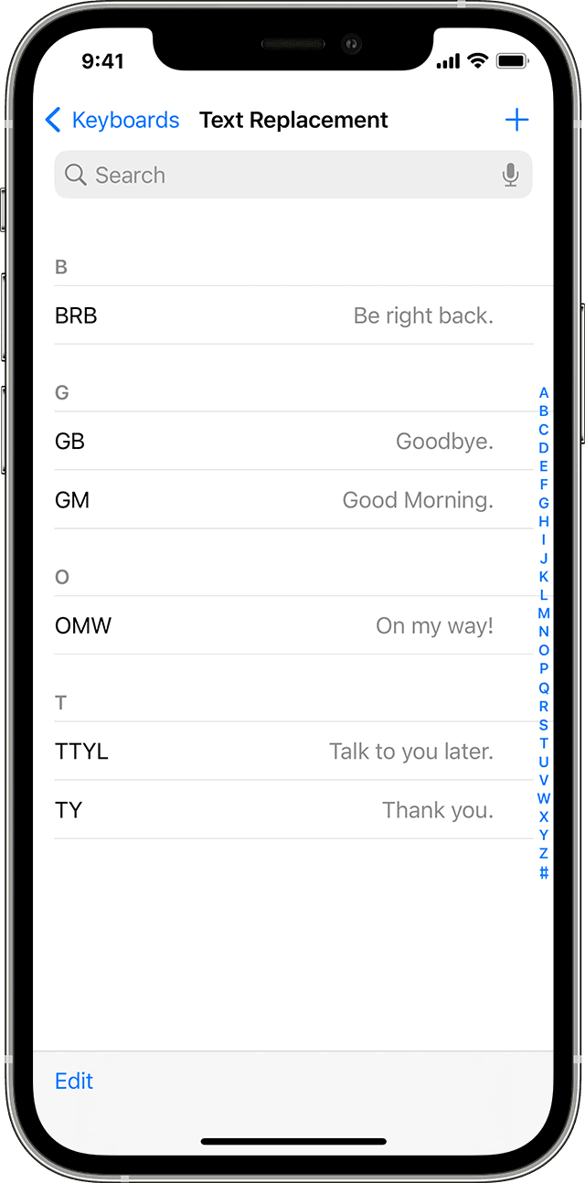 Ecranul iPhone care arată cum să folosești înlocuirea textului