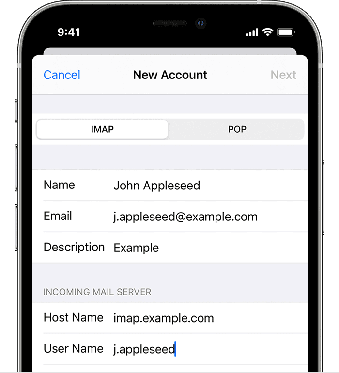 iPhone showing how to enter account settings manually