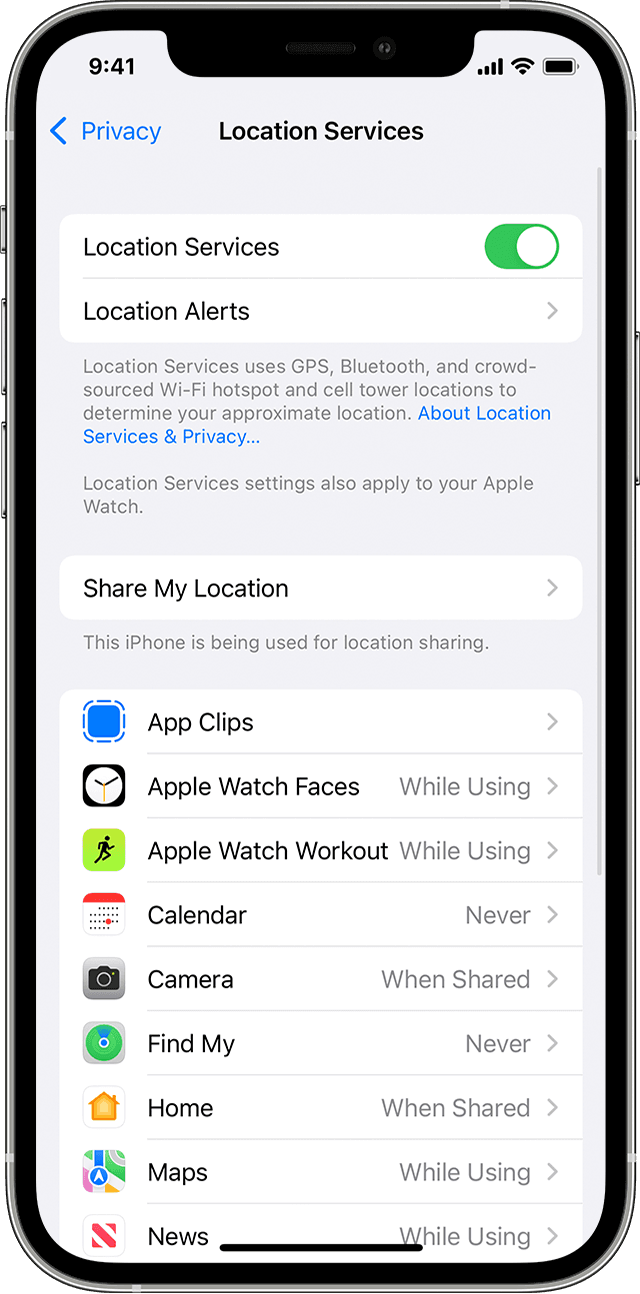 iPhone showing how to turn on location-based alerts