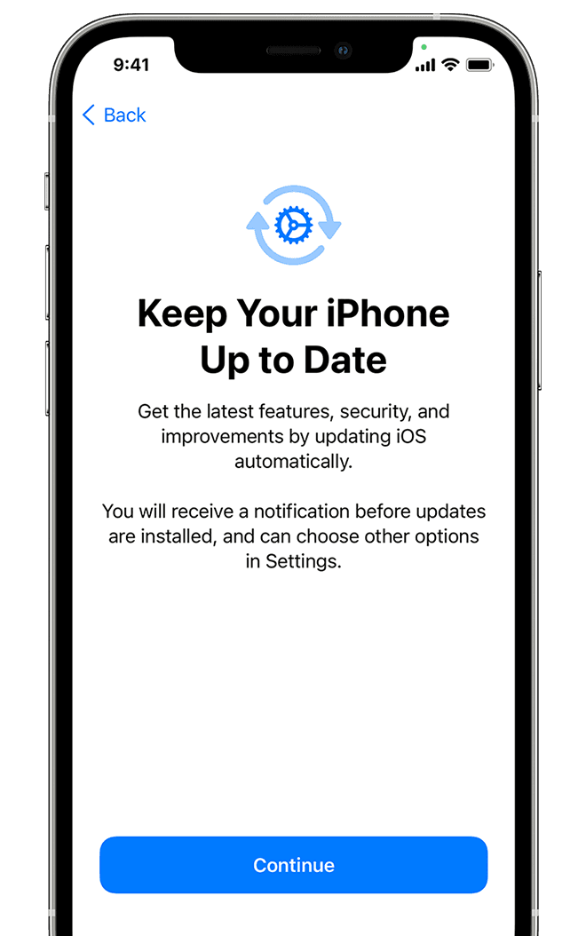 Screen showing option to opt into notifications to keep your iPhone up to date 