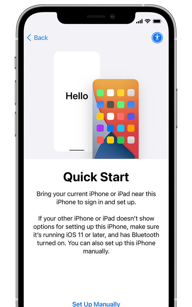 Quick Start screen giving options to set up iPhone