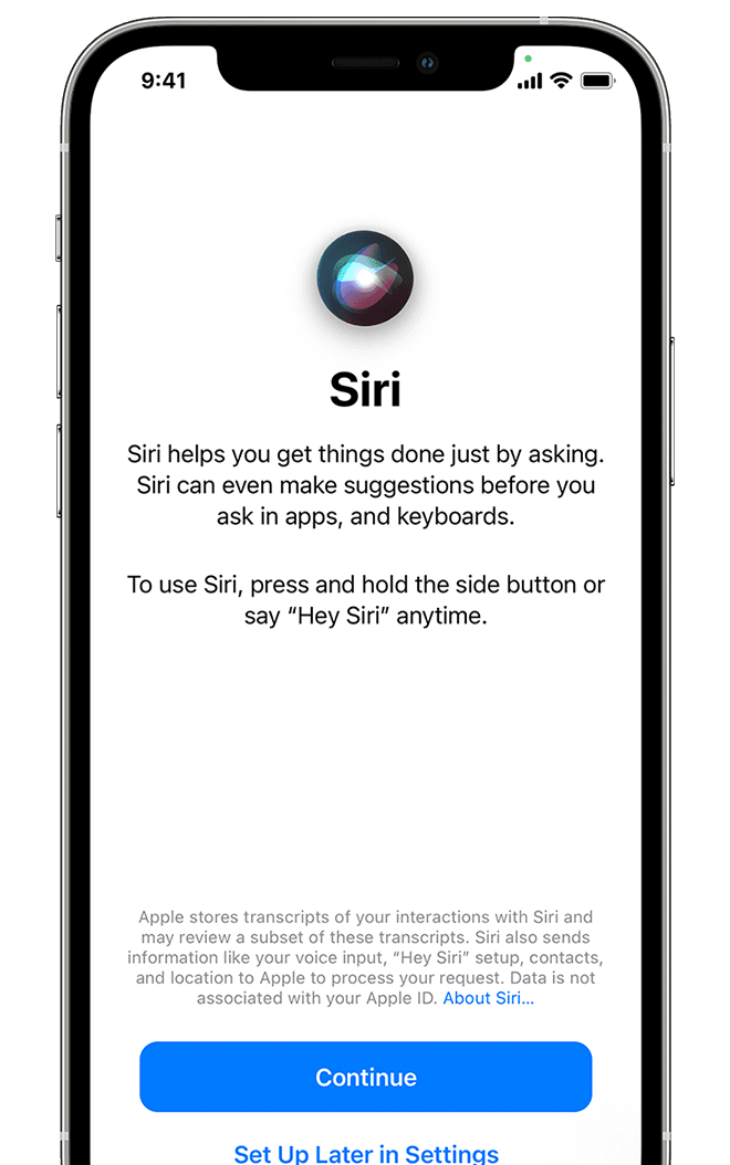 Screen showing option to enable Siri
