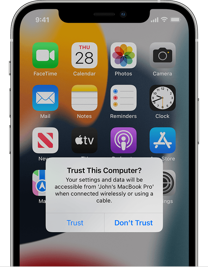 iPhone screen showing the "Trust This Computer?" alert