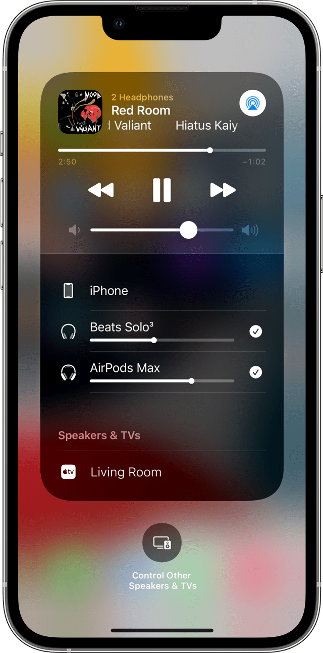 iPhone Control Center Now Playing shared audio