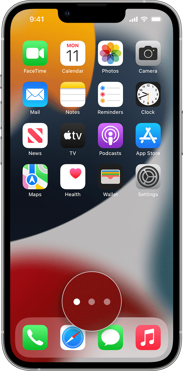 Экран iPhone и увеличенные точки на экране «Домой»