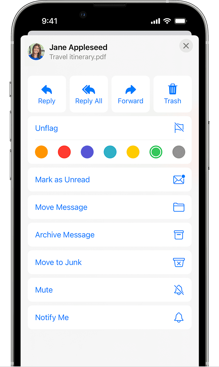 Elegir un color de indicador para marcar los correos electrónicos de Mail en iOS 15
