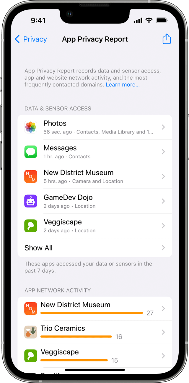 About App Privacy Report - Apple Support