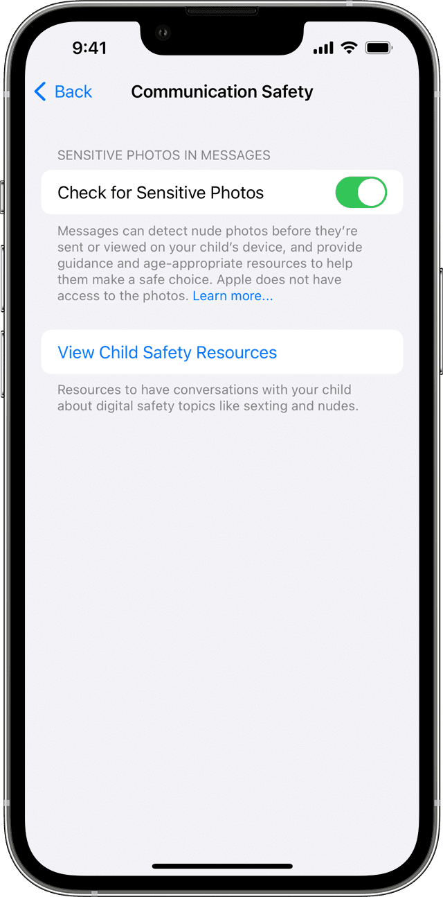 iPhone Communication Safety Settings