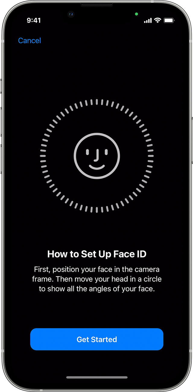 Начало настройки Face ID 