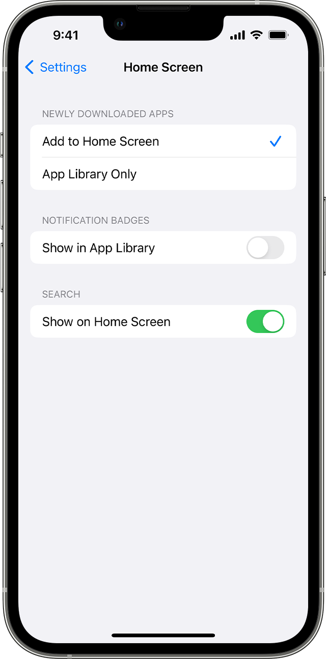 Layar iPhone ini menampilkan cara mengubah lokasi unduhan app