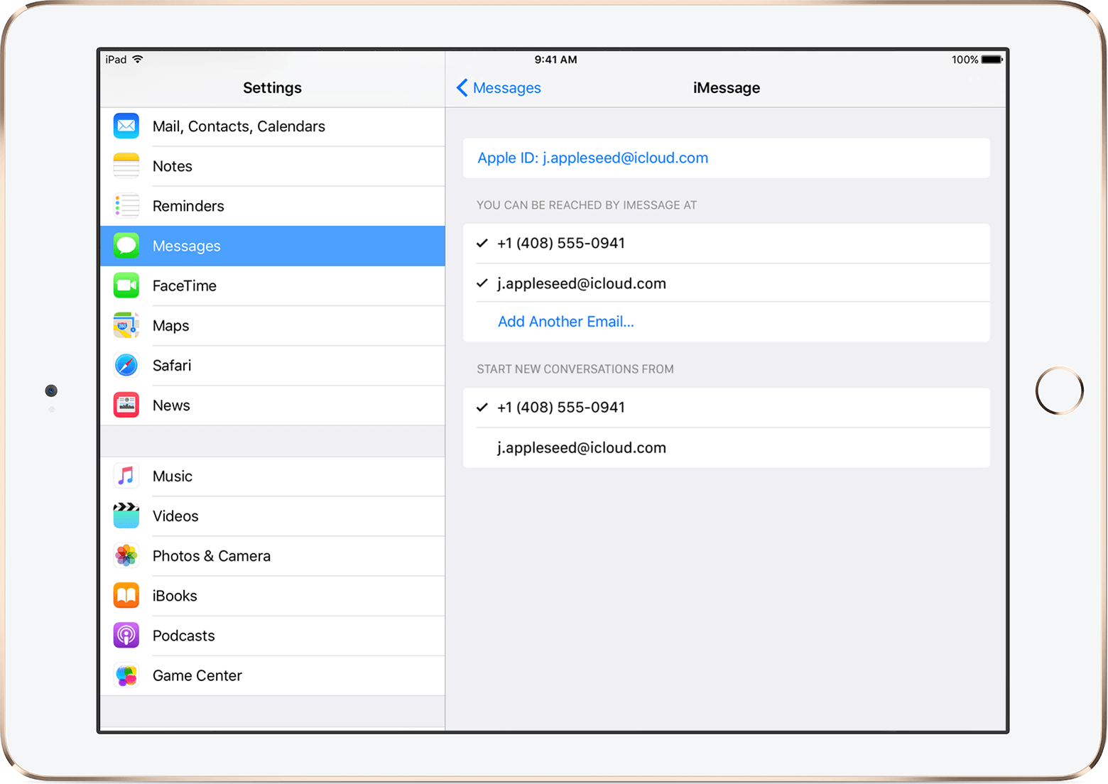 Add or remove your phone number in iMessage or FaceTime on your iPad