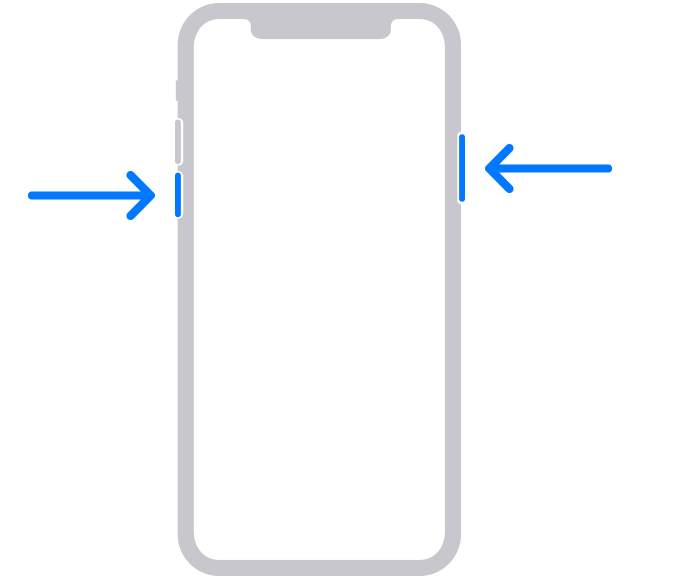 Boční tlačítko a tlačítko snížení hlasitosti na iPhonu