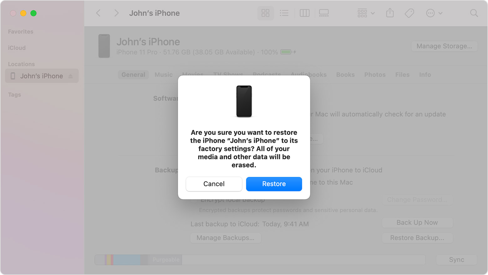 How to manually restore iphone on mac