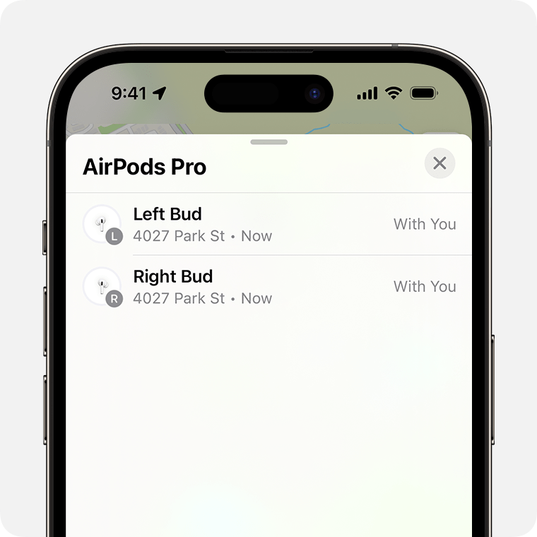 Jos AirPodit ovat erillään toisistaan, valitse, kumman kuulokkeen haluat löytää.
