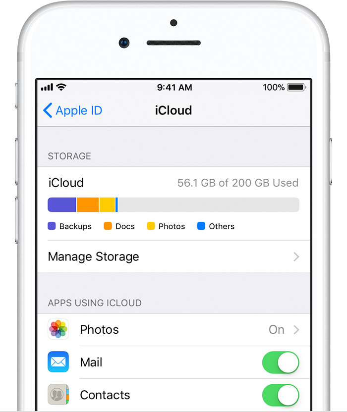 iPhone showing iCloud settings