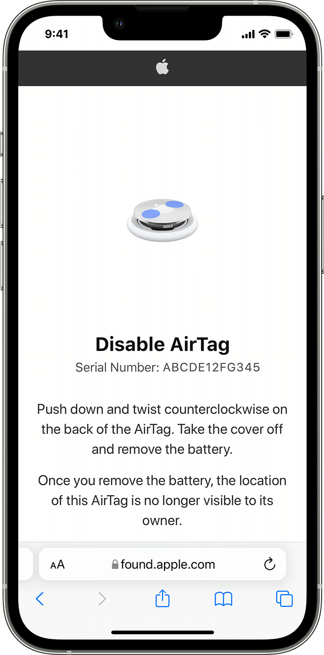 Instructions about how to disable AirTag