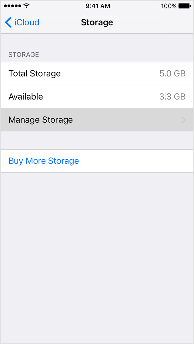 Manage Storage in Settings on an iPhone