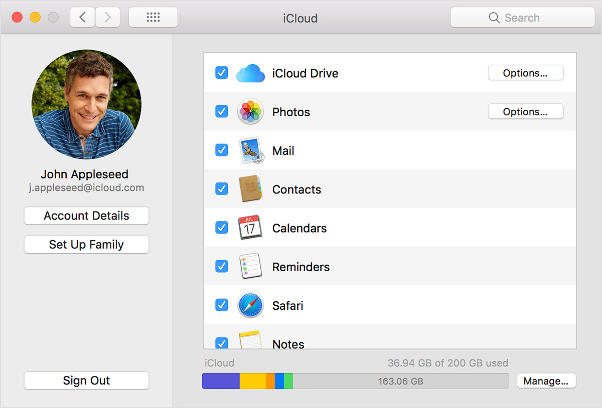Mac showing iCloud settings