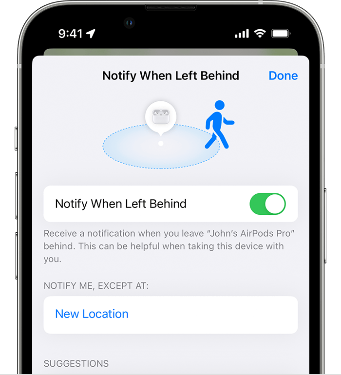 Turn on Notify when Left Behind on iPhone