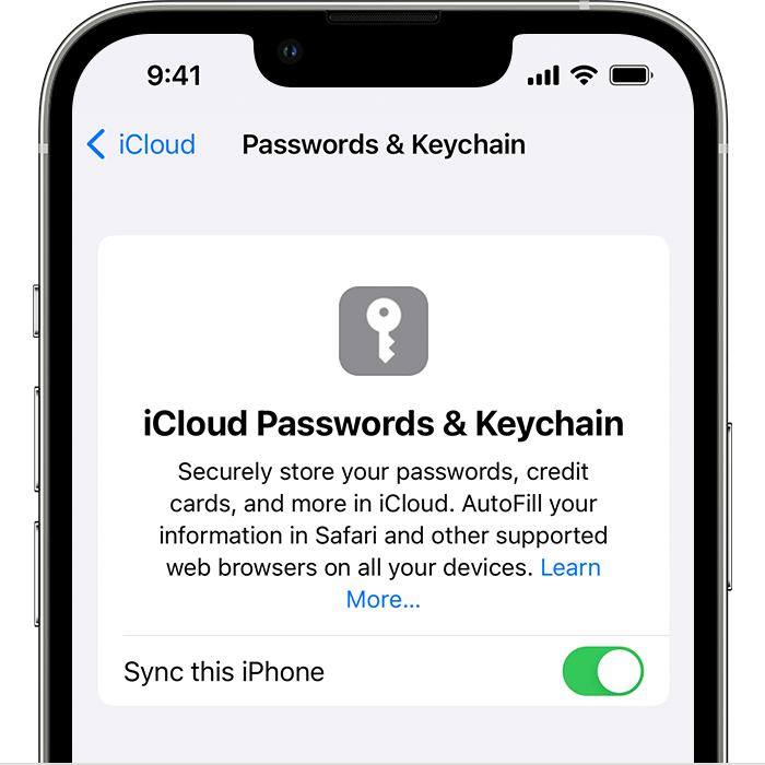 On iPhone, turn on iCloud Keychain in Settings