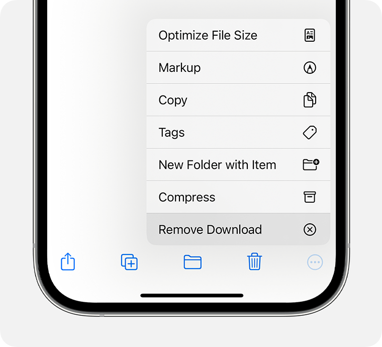 Un iPhone affichant les options du menu contextuel, avec l’option Supprimer le téléchargement en surbrillance.
