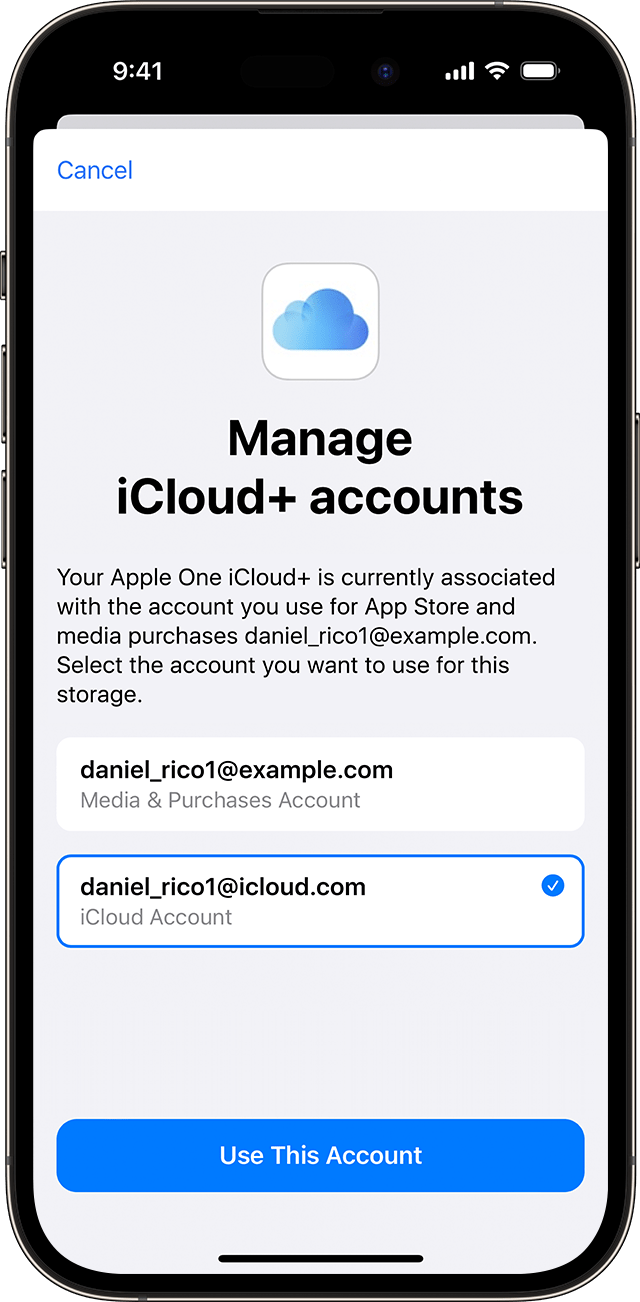 If you subscribe to Apple One and use a different Apple ID for iCloud - Apple  Support