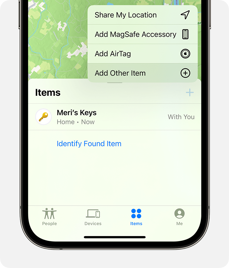 In Find My, tap Add Other Item to add a third-party Find My network accessory.