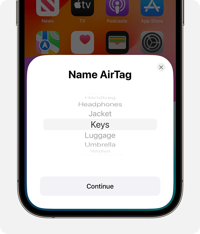 Pick a name from the list for your AirTag, or create a custom name.
