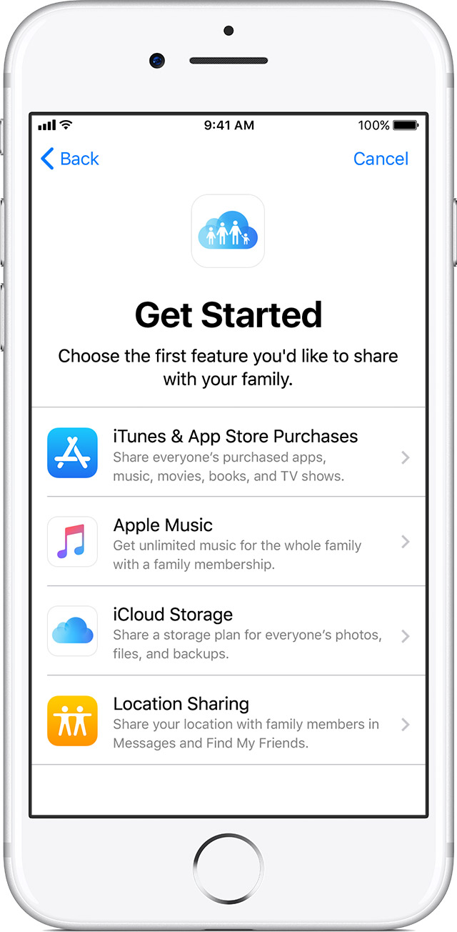 icloud storage plans family sharing