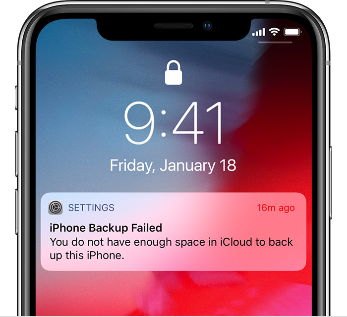 iPhone showing iPhone Backup Failed message due to not having enough space in iCloud