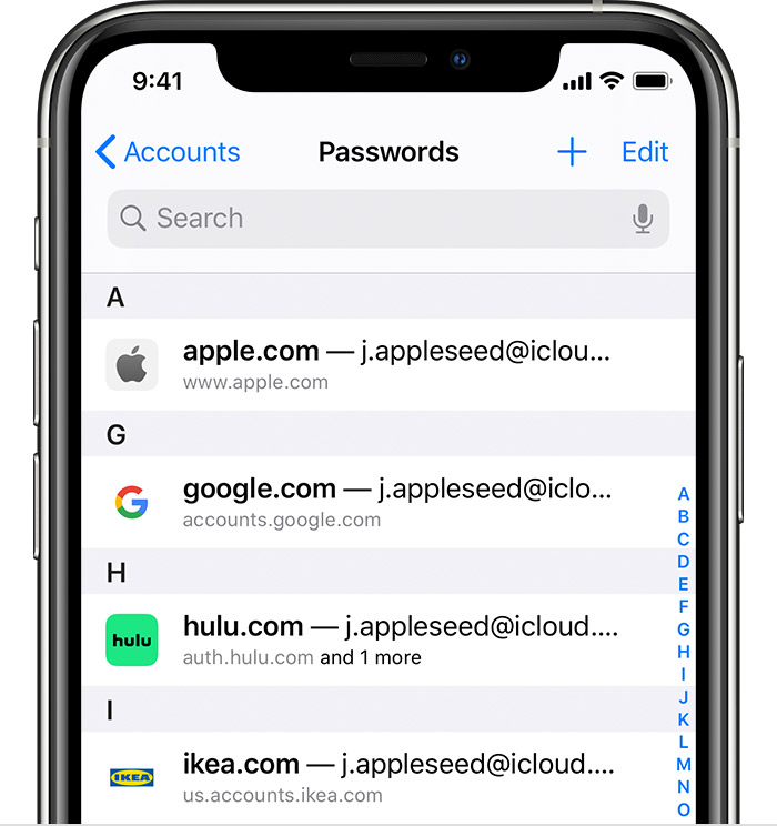 view saved passwords on iphone
