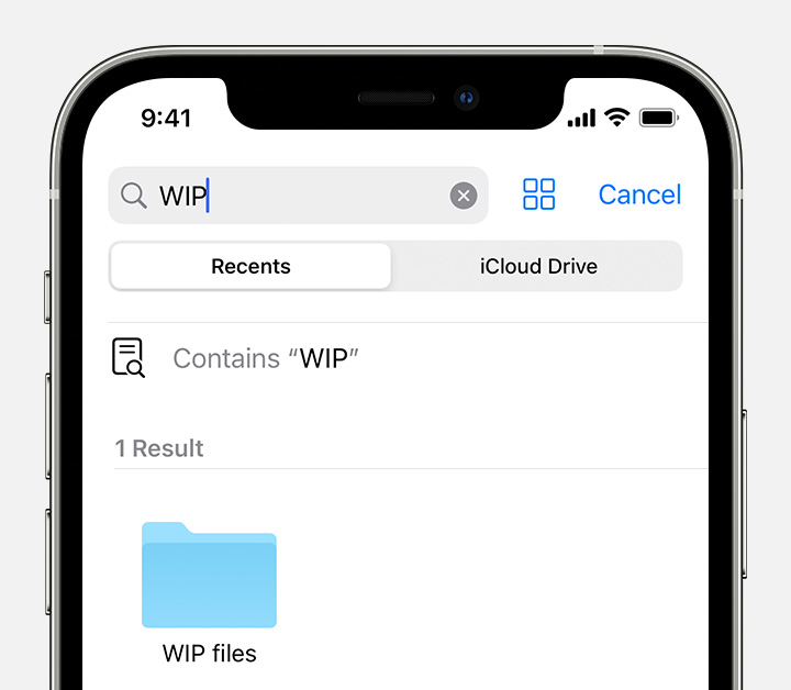 Risultati della ricerca di iPhone per WIP, il nome di una cartella contenente file.