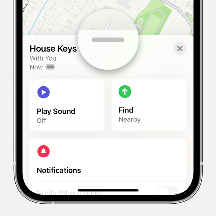 After you've tapped an item or device in the Find My app, swipe up to see more options.