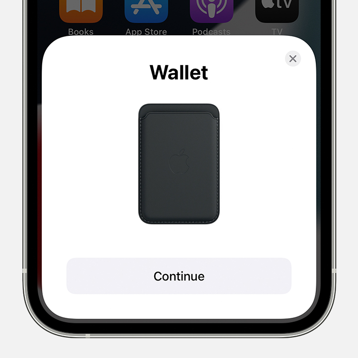 Captura de pantalla de iOS que muestra la pantalla de configuración de la cartera.