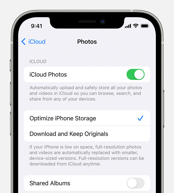 Store photos and videos in iCloud Photos