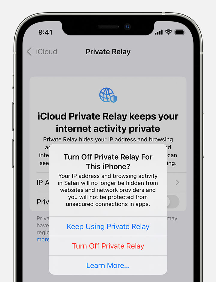 After you turn off iCloud Private Relay, a message appears to confirm if you want to turn off Private Relay for that iPhone. Tap Turn Off Private Relay to confirm.