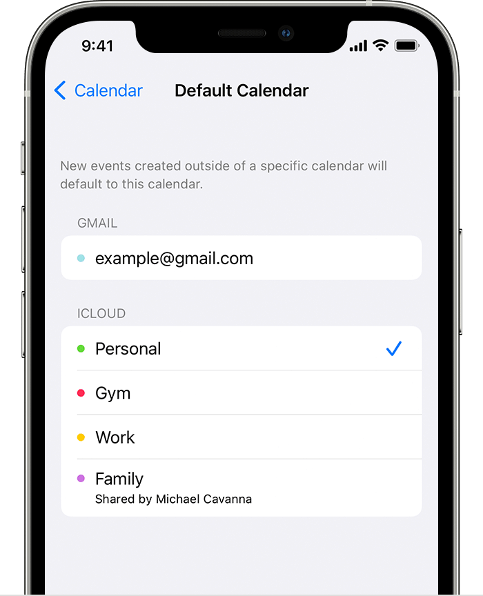 Set an iCloud calendar as the default calendar on iPhone
