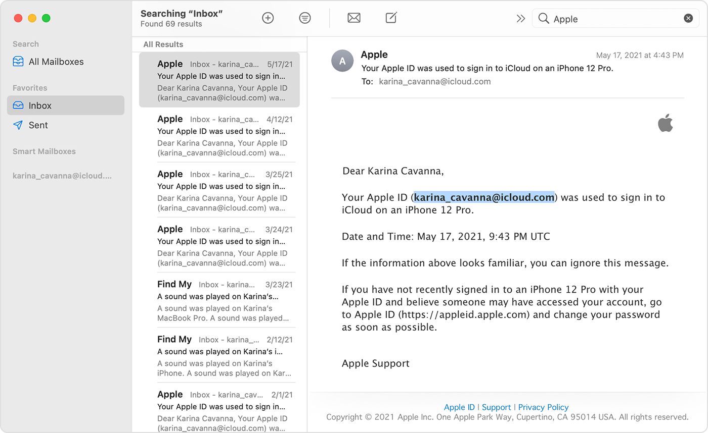 In some emails from Apple, the email might include your Apple ID. Here it
