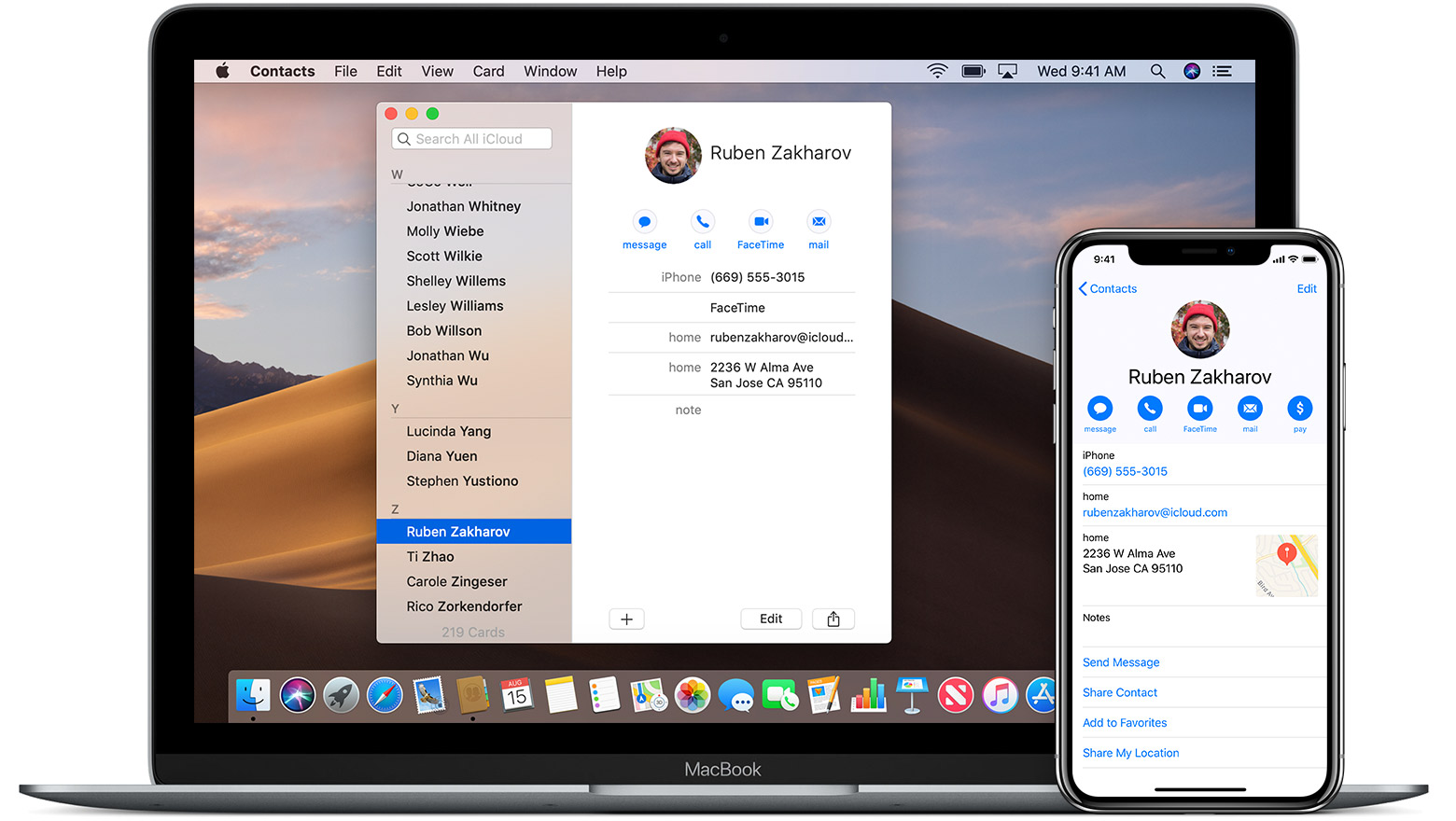 Mac and iPhone showing iCloud Contacts