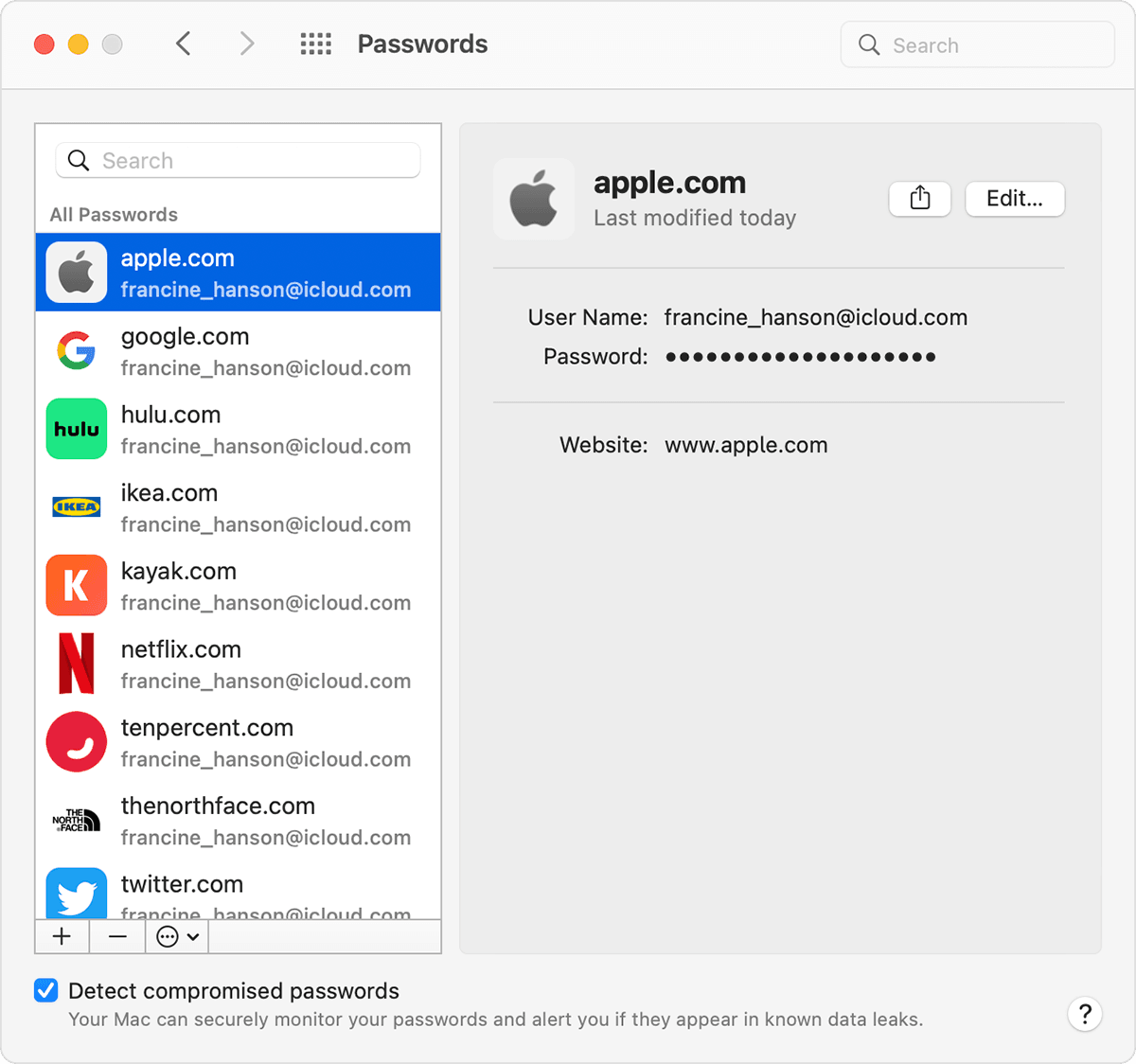 see saved passwords on mac