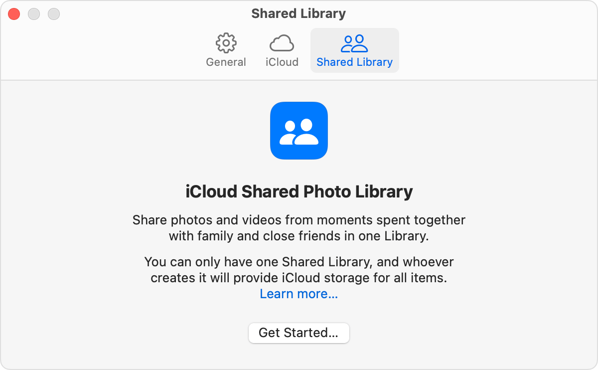 The Shared Library tab is next to the iCloud tab. 