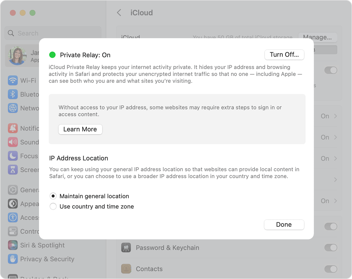 Turn off Private Relay on your Mac