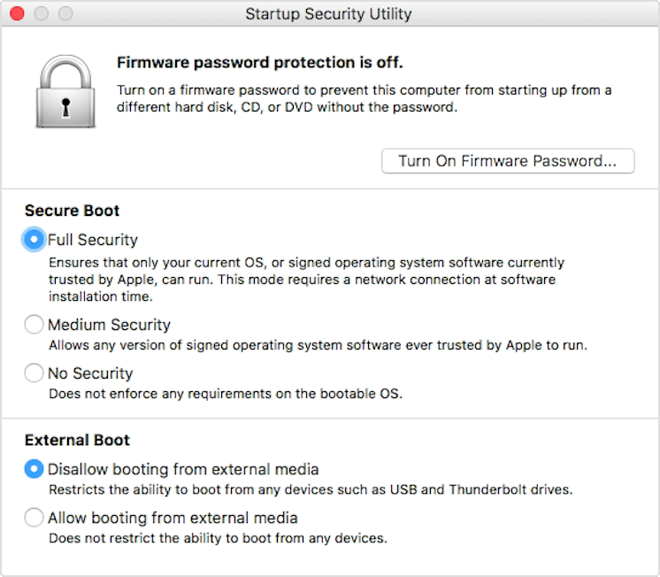 Secure boot settings