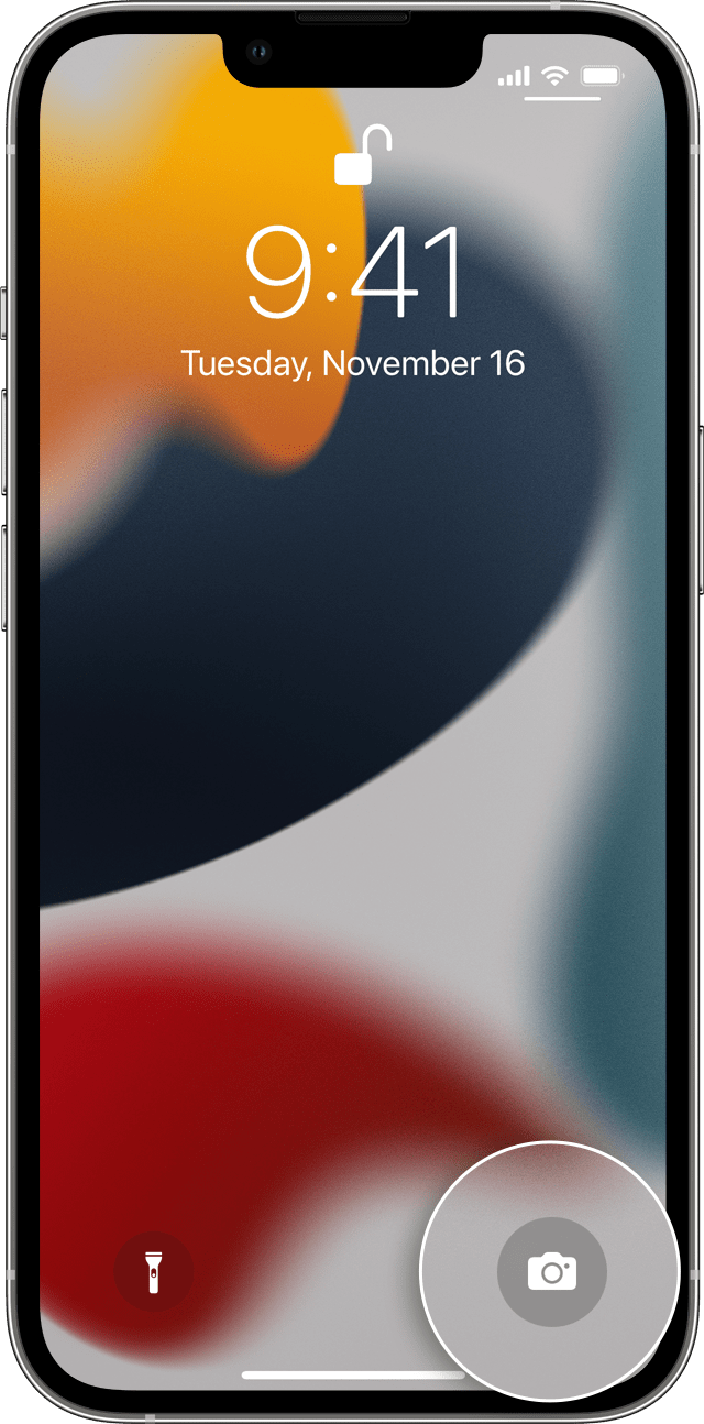 iPhone lock screen with camera icon enlarged