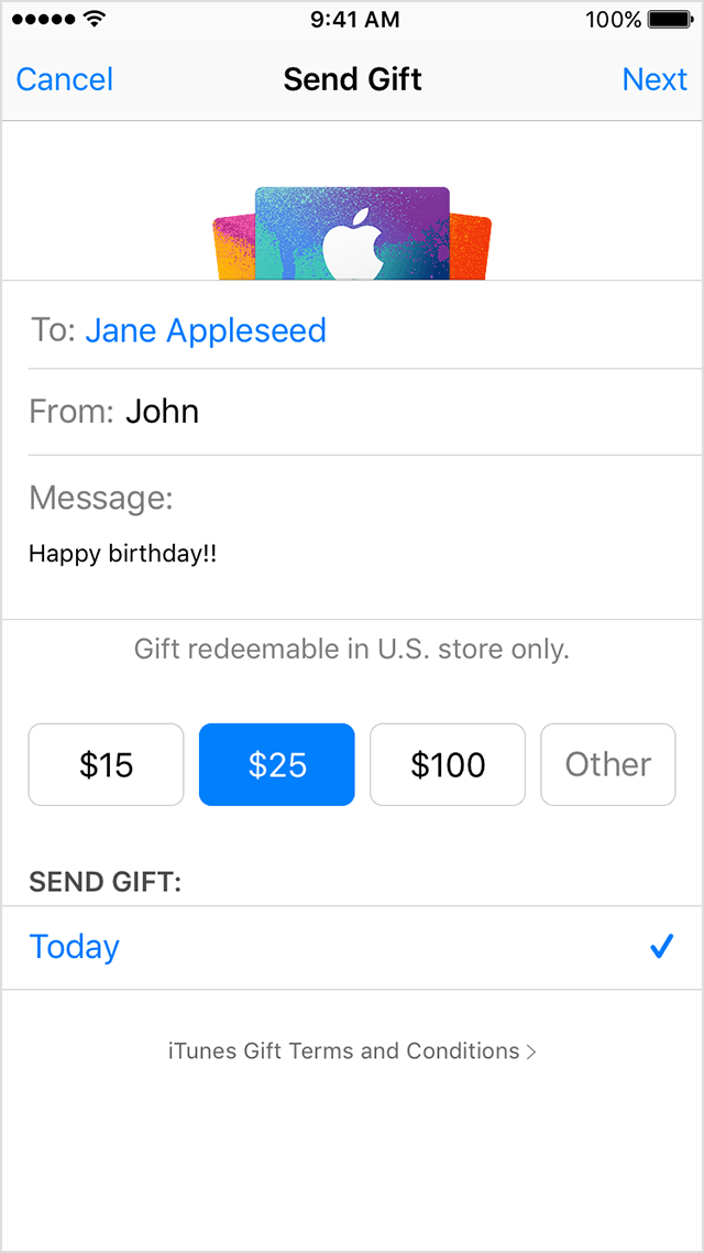 Send iTunes Gifts via email - Apple Support