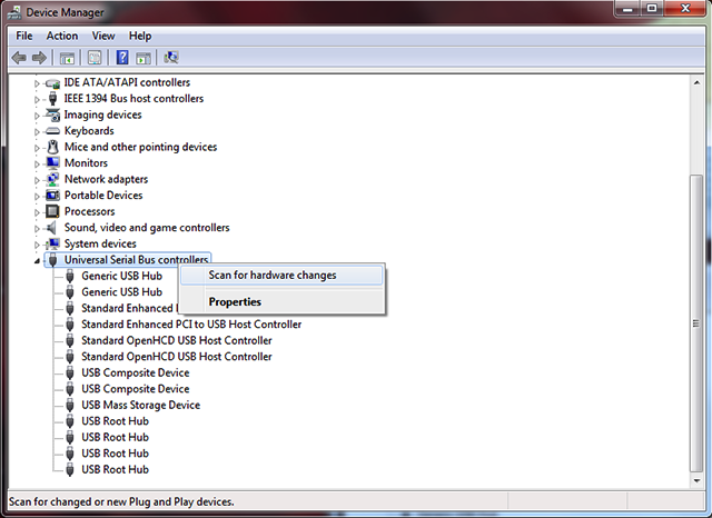 and choose scan for hardware changes from the shortcut menu